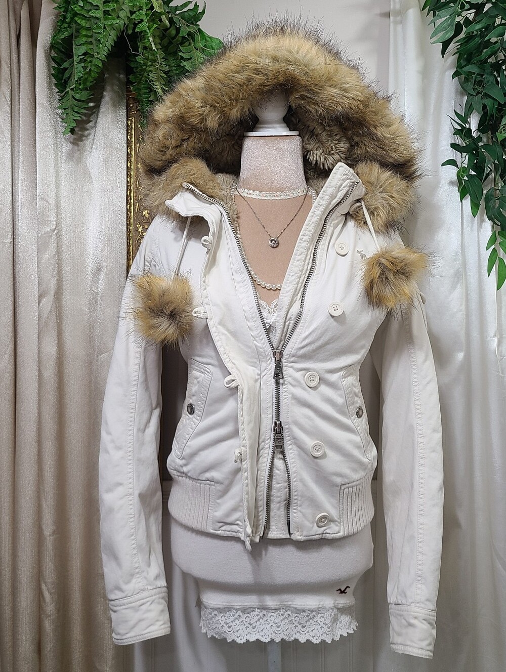 Rare ♡ Y2K ♡ Abercrombie Faux Fur Lined Heavy Utility Jacket Hooded Winter Coat